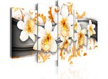 Quadro Su Tela Fiori 200X100 Cm In Tessuto Non Tessuto 5 Pezzi Stampa D'arte Moderna Arte Murale Xxl Decorazione Murale Design Quadro Murale - Orchidea Ornamento Astratto Arancione Grigio Bianco 020110-135