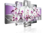 Quadro Su Tela Astratto 200X100 Cm In Tessuto Non Tessuto 5 Pezzi Stampa D'arte Moderna Arte Murale Xxl Decorazione Murale Design Quadro Murale - Fiori Orchidea Perle Argento Viola 020110-118