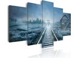 Quadro Su Tela Paesaggio 200X100 Cm In Tessuto Non Tessuto 5 Pezzi Stampa D'arte Moderna Arte Murale Xxl Decorazione Murale Design Quadro Murale - Treno Natura Pioggia 030112-26