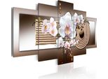 Quadri Su Tela Fiori Orchidea 200X100 Cm In Tessuto Non Tessuto 5 Pezzi Stampa D'arte Moderna Arte Murale Xxl Decorazione Murale Design Quadro Murale - Sand Spa Zen 020110-140