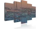Quadro Su Tela Astratto 200X100 Cm In Tessuto Non Tessuto 5 Pezzi Stampa D'arte Moderna Arte Murale Xxl Decorazione Murale Design Quadro Da Parete - Francia Parigi Schizzo Notturno 020119-3