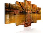 Quadro Su Tela Paesaggio 200X100 Cm In Tessuto Non Tessuto 5 Pezzi Stampa D'arte Moderna Arte Murale Xxl Decorazione Murale Design Quadro Murale - Foresta Natura Alberi Autunno Foglie 030212-34