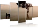 Quadro Su Tela Paesaggio 200X100 Cm In Tessuto Non Tessuto 5 Pezzi Stampa D'arte Moderna Arte Murale Xxl Decorazione Murale Design Quadro Murale - Natura Albero Persone Nebbia 030212-19