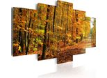 Quadro Su Tela Natura 200X100 Cm In Tessuto Non Tessuto 5 Pezzi Stampa D'arte Moderna Arte Murale Xxl Decorazione Murale Design Quadro Murale - Paesaggio Autunnale Sentiero Forestale 030212-55
