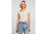DáMské TričKo Urban Classics Ladies Cropped Button Up Rib Tee Softseagrass - Xxl