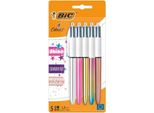 Set Di Biro A 4 Colori Bic 4 Colours Shine, In Diversi Colori, Confezione Da 5, Ideale Per L'ufficio, La Casa O La Scuola