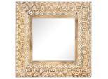 Specchio Intagliato A Mano 50X50X2,6 Cm In Legno Massiccio Di Mango