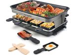 Griglia Per Raclette Con 8 Mini Padelle Per Raclette E 4 Spatole In Legno Temperatura Regolabile In Continuo, 1500 W, Rivestimento Antiaderente, Acciaio Inox