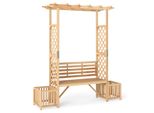 Costway Arco Di Rose Con Panca, 2 Fioriere E Supporto Per Piante Rampicanti, Arco Da Giardino A 2 Posti Per Piante Rampicanti, Panca Da Giardino 185X56X203Cm Naturale