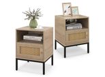 Costway Set Di 2 Comodini In Polyrattan, Comodini Con Ripiano Aperto E Armadietto, Tavolino Da Divano Console Da Comodino In Stile Boho, 40X40X57Cm Natura