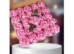Set Di Rose Artificiali Decorative - 25 Fiori Rosa In Bouquet