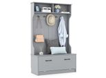 Costway Appendiabiti, Appendiabiti Da Corridoio Con Panca, 5 Ganci Doppi, Scomparti Aperti E Scarpiera, 100X40X160Cm Grigio