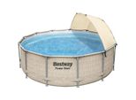 Bestway® Power Steel™ Frame Set Completo Di Piscina Con Pompa Filtro Ø 396 X 107 Cm, Aspetto Rattan (Ecru), Rotondo