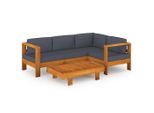 Set Di 5 Pezzi Per Salotto Da Giardino Con Cuscini In Legno Di Acacia Grigio Scuro