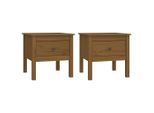 Tavolini 2 Pz. Marrone Miele 50X50X49 Cm In Legno Di Pino Massiccio