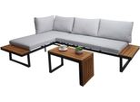 Set Da Giardino HWC-L27, Divano Lounge Set, Polietilene Filato Alluminio Legno Di Acacia Mvg ~ Grigio Chiaro