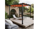 Pergola In Alluminio HWC-N93, Gazebo Da Giardino, Struttura Stabile 8Cm Tetto Scorrevole UV50+ 3X3M ~ Terracotta