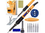 Saldatore Professionale 60W Rosfix Orange Con Display Lcd, 6 Punte, Spugna E Supporto - Set 12 In 1