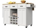 Abrihome Carrello Da Pranzo Carrello Da Cucina Con Piano Di Lavoro, Divisori, Portasciugamani E Portaspezie, Piano Del Tavolo Con Venature Del Legno, Bianco