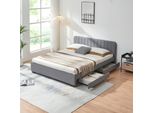 Letto Imbottito 'Nofrenna' Matrimoniale Con 4 Cassetti 140 X 200 Cm Grigio Lino