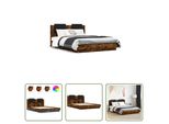 The Living Store Struttura Letto Con Testiera E Luci Led Rovere Fumé 140X200 Cm