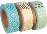 Rayher Washi Tape Set Menta Oro Foil 3 Rotoli 15 Mm X 10 M Nastro Per Decorazioni Nastro Per Artigianato
