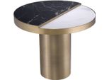 Tavolino Casa Padrino Nero / Bianco / Ottone Ø 55 X H. 55,5 Cm - Tavolino Rotondo In Acciaio Inox Con 2 Piani Semicircolari In Ceramica - Mobili Soggiorno - Mobili