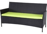 Panca Da Giardino A 3 Posti In Poly-Rattan Halden, Panca ~ Antracite, Cuscini Verdi