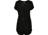 DáMský Overal Urban Classics Ladies Short Viscose Belt Jumpsuit Nero - Xl