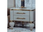 Casa Padrino Comodino Art Deco Grigio / Bianco / Oro 64 X 51 X H. 59 Cm - Magnifico Comodino In Legno Massiccio Con 2 Cassetti - Mobili Per Camere Da Letto E Hotel Art Deco - Collezione Lusso
