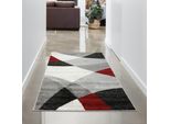 Tappeto Moderno A Quadri Astratti A Onde In Rosso Antracite Dimensioni - 80X140 Cm