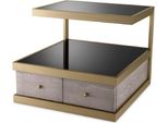 Tavolino Casa Padrino Ottone / Grigio / Nero 70 X 75 X H. 58 Cm - Tavolino Da Salotto Con 2 Cassetti E 2 Piani In Vetro - Mobili Da Salotto - Mobili - Arredamento