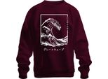 Onda Giapponese グレートウェーブ Vintage Ukiyoe Surfer Maritime Zen Retro Unisex Sweatshirt Pullover, Burgundy, S