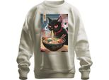 Gatto Nero Ramen Noodle Soup Giapponese Kawaii Anime Neko Chibi Unisex Felpa Pullover, Natura, Xxl