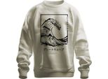 Onda Giapponese グレートウェーブ Vintage Ukiyoe Surfer Maritime Zen Retro Unisex Felpa Pullover, Natura, M