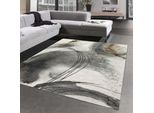 Tappeto Astratto Da Salotto Con Forme Circolari In Grigio Crema Dimensioni - 120X170 Cm