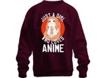 Just A Girl Who Loves Anime Anime MäDchen Otaku Manga Kawaii Fan Unisex Felpa Pullover, Borgogna, 3XL