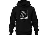 Onda Giapponese グレートウェーブ Felpa Con Cappuccio Vintage Ukiyoe Surfer Maritime Zen Retro Unisex, Nero, Xxl