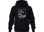 Onda Giapponese グレートウェーブ Vintage Ukiyoe Surfer Maritime Zen Retro Unisex Felpa Con Cappuccio, Navy, M