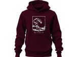 Onda Giapponese グレートウェーブ Vintage Ukiyoe Surfer Maritime Zen Retro Unisex Hoodie Hoodie, Burgundy, L