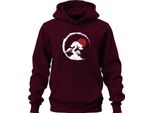 Bonsai Tree Zen Japan Enso Circle Red Sun Vintage Retro Grunge Unisex Felpa Con Cappuccio, Borgogna, L