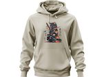 Samurai Cat Katana Kimono Kawaii Neko Japanese Retro Manga Unisex Felpa Con Cappuccio, Naturale, Xxl