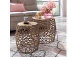 Finebuy Set Di 2 Tavolini In Alluminio Oro Design Tavolino In Metallo Rotondo, Tavolino Da Salotto Struttura A Rami, Tavolino Decorativo 2 Pezzi Soggiorno
