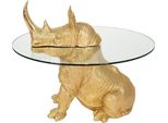 Casa Padrino Tavolino Rinoceronte Oro Ø 65 X H. 55 Cm - Tavolino Rotondo In Resina Con Piano In Vetro - Mobili Soggiorno - Mobili - Arredi - Arredo Soggiorno