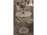 Casa Padrino Tavolino Art DéCo Bianco / Grigio / Oro Ø 43 X H. 61 Cm - Tavolo Rotondo Con Piano In Marmo Artificiale Pregiato - Mobili Soggiorno Art DéCo - Mobili Soggiorno