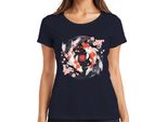 Koi Carp Sakura Japanese Fish Zen Cherry Blossoms Yinyang 鯉 Ladies T-Shirt, Navy, M
