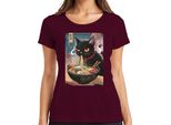 Black Cat Ramen Noodle Soup Japanese Kawaii Anime Neko Chibi Maglietta Da Donna, Borgogna, Xxl