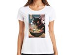 Black Cat Ramen Noodle Soup Japanese Kawaii Anime Neko Chibi Maglietta Da Donna, Bianco, Xxl