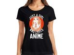 Just A Girl Who Loves Anime Anime Girl Otaku Manga Kawaii Fan Ladies T-Shirt, Nero, Xl
