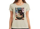 Black Cat Ramen Noodle Soup Japanese Kawaii Anime Neko Chibi Ladies T-Shirt, Nature, M
